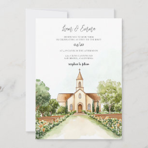 Kirche Wasserfarbe Vintage Hochzeit Einladung