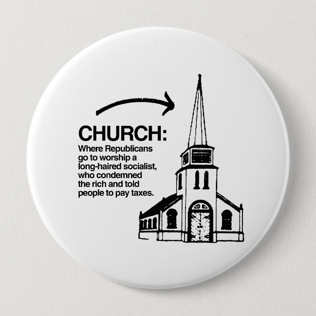KIRCHE - WO REPUBLIKANER GEHEN, EIN LONG-HA BUTTON (Vorderseite)