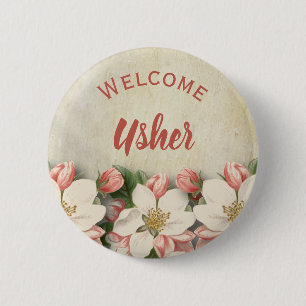 Kirchen-Event-Willkommens-Platzanweiser Vintage-Bl Button
