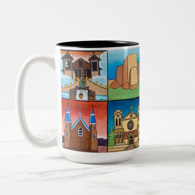 Kirchen in New Mexico! Originelle Kunst! Zwei-Tone Zweifarbige Tasse (Links)