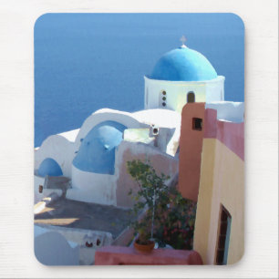 Kirchenansichten auf Santorin, Griechenland Mousepad
