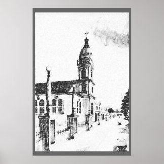 Kirchenbild in Holzkohle Poster