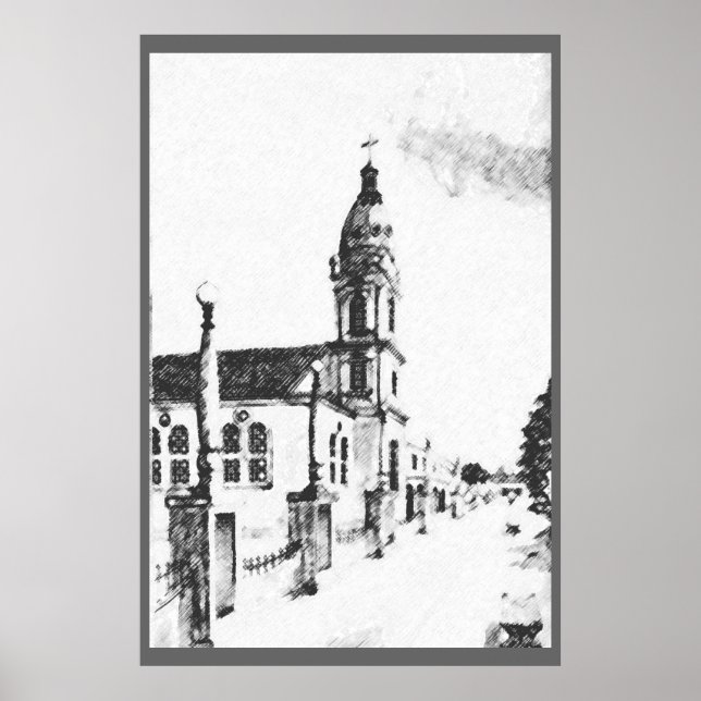 Kirchenbild in Holzkohle Poster (Vorne)