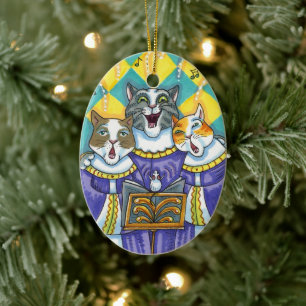 KIRCHENCHOR-KATZEN & MAUS SINGER WEIHNACHTSLIEDER KERAMIK ORNAMENT