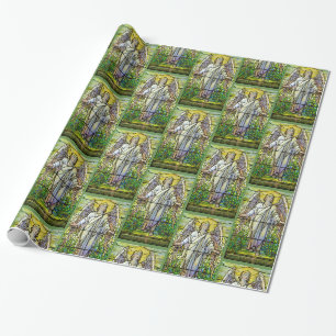 Kirchenfenster aus Buntglas mit Auferstehungsengel Geschenkpapier