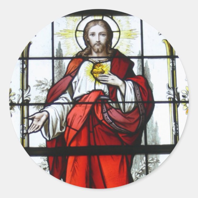 Kirchenfenster aus dem heiligen Herzen Jesu erhalt Runder Aufkleber (Vorderseite)