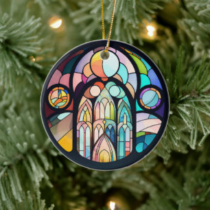Kirchenfenster-Weihnachtsfoto aus Buntglas Keramik Ornament