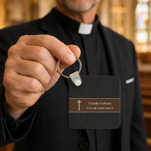 Kirchenpastor SCHWARZES Leder Christian Schlüsselanhänger