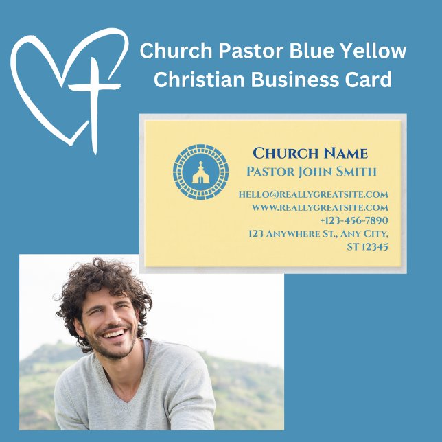 Kirchenpfarrer Christlich Visitenkarte (Church Pastor Blue Yellow Christian Business Cards)
