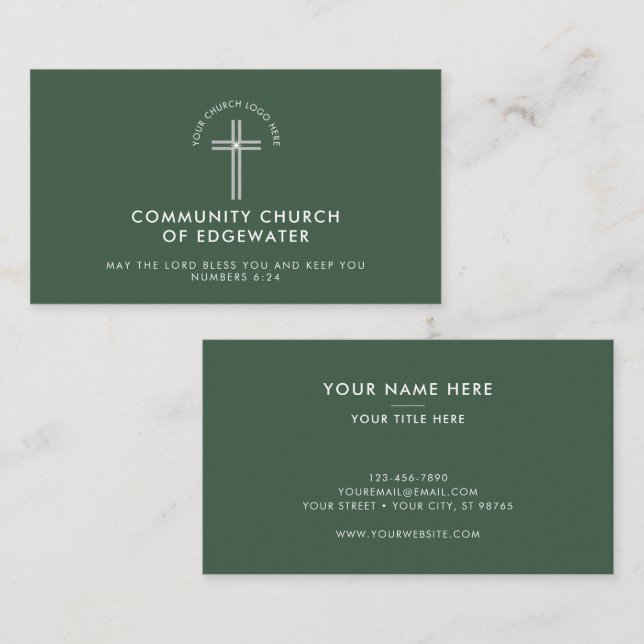 Kirchenpfarrer Moderne minimale Logo-Grün Visitenkarte (Vorne/Hinten)