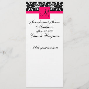 Kirchenprogramm zur Hochzeit Monogramm Damast Rosa Programm