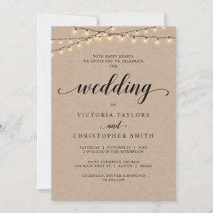 kirchliche Hochzeitfeier, String Lights, Kraft Einladung