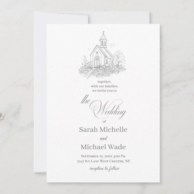 Kirchliche Kalligrafie-Hochzeitseinladung Einladung (Vorderseite)