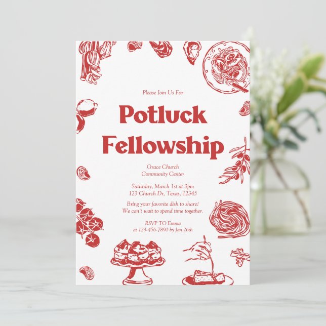 Kirchliche Potluck-Fellowship-Versammlung Einladung (Stehend Vorderseite)