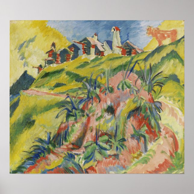 Kirchner - Bergdorf mit rosa Kuh 1919 Poster (Vorne)