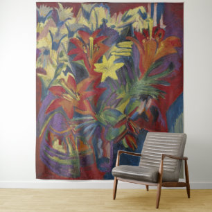 Kirchner Expressionistische Lebendige Orangefarben Wandteppich