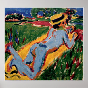 Kirchner - Liegende blaue Figur mit Strohhut Poster
