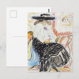 Kirchner Sitzende Frau Expressionistischer Skizzen Postkarte