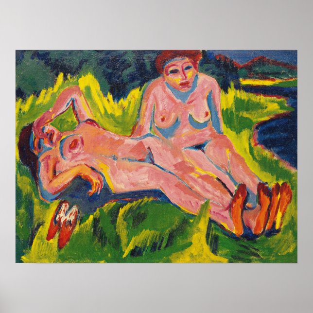 Kirchner - zwei rosa Figuren am See Poster (Vorne)