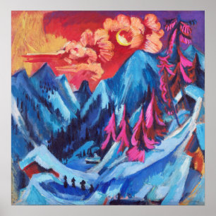 Kirchners Winterlandschaft im Mondlicht Poster