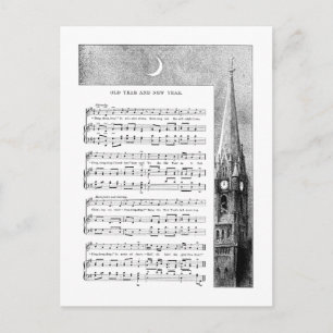 Kirchturm und Mond Neujahrslied Feiertagspostkarte