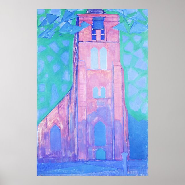 Kirchturm von Domburg, Piet Mondrian Poster (Vorne)