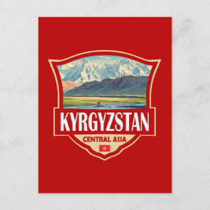 Kirgisistan Illustration Retro Abzeichen Postkarte