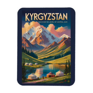 Kirgisistan Jurte Illustration Reise Kunst Vintage Magnet