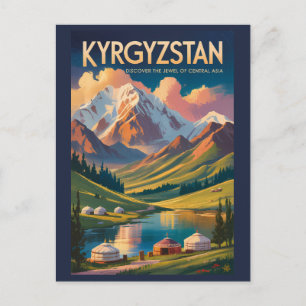 Kirgisistan Jurte Illustration Reise Kunst Vintage Postkarte
