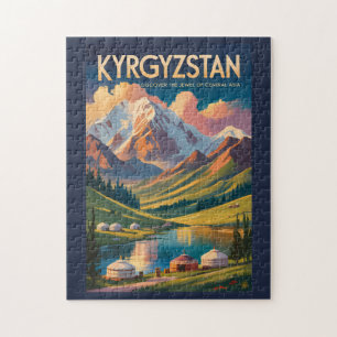 Kirgisistan Jurte Illustration Reise Kunst Vintage Puzzle