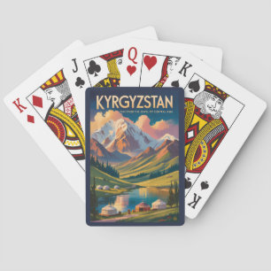 Kirgisistan Jurte Illustration Reise Kunst Vintage Spielkarten