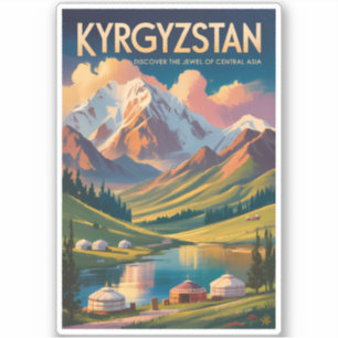Kirgisistan Yurt Illustration Reise Kunst Vintage Aufkleber