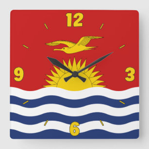 Kiribati Flag Rot Blau Weiße gelbe Zahlen Quadratische Wanduhr