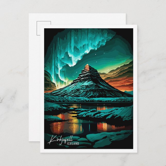 Kirkjufell Island Art Vintage Postkarte (Vorne/Hinten)