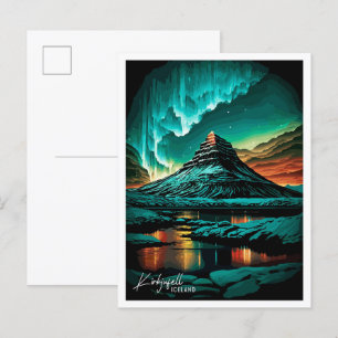 Kirkjufell Island Art Vintage Reise Illustration Postkarte