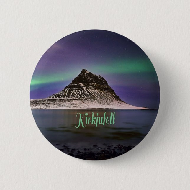 Kirkjufell Mountain in Island Nordlichter Button (Vorderseite)