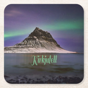Kirkjufell Mountain in Island Nordlichter Rechteckiger Pappuntersetzer