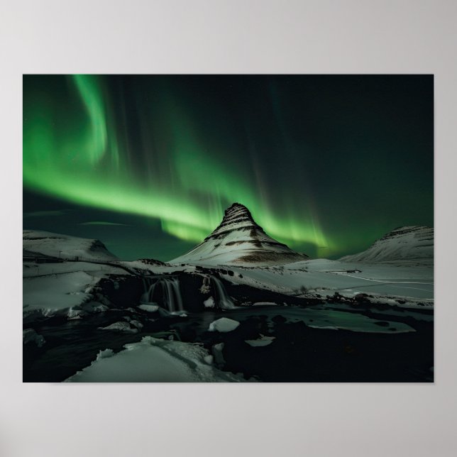 Kirkjufell und Plakat für Nordlichter (Vorne)