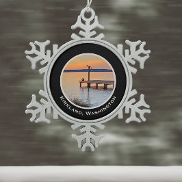Kirkland Sunset Fishing Lake Washington Silhouette Schneeflocken Zinn-Ornament