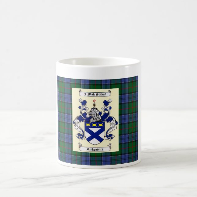 Kirkpatrick Wappen auf Colquhoun Blau Tartan Kaffeetasse (Mittel)