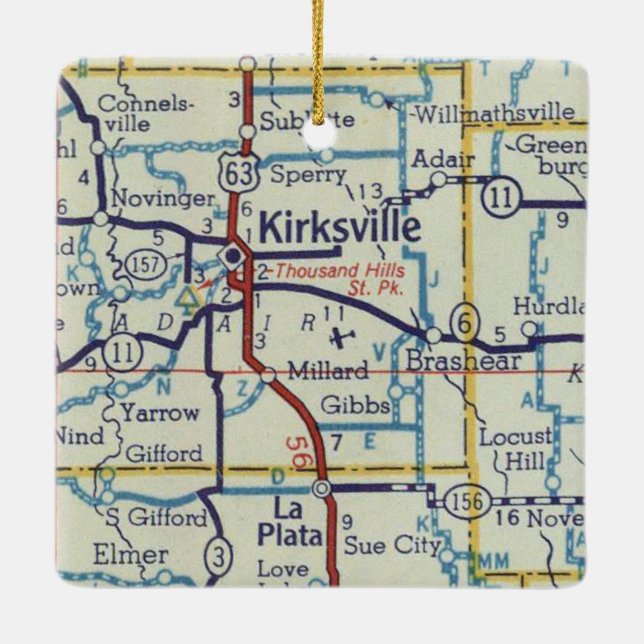 Kirksville MO Vintage Map Keramikornament (Rückseite)