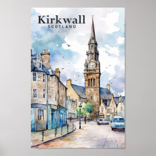 Kirkwall Scotland Watercolor Painting Travel Poster