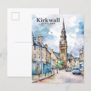 Kirkwall Scotland Watercolor Painting Travel Postkarte