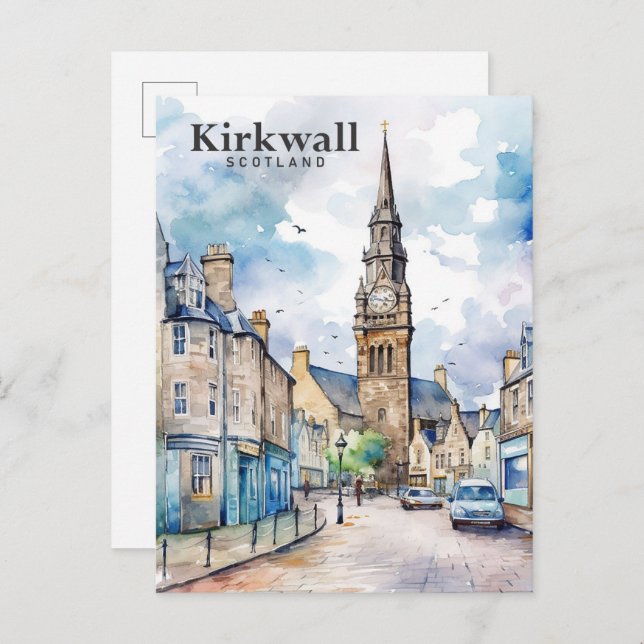 Kirkwall Scotland Watercolor Painting Travel Postkarte (Vorne/Hinten)