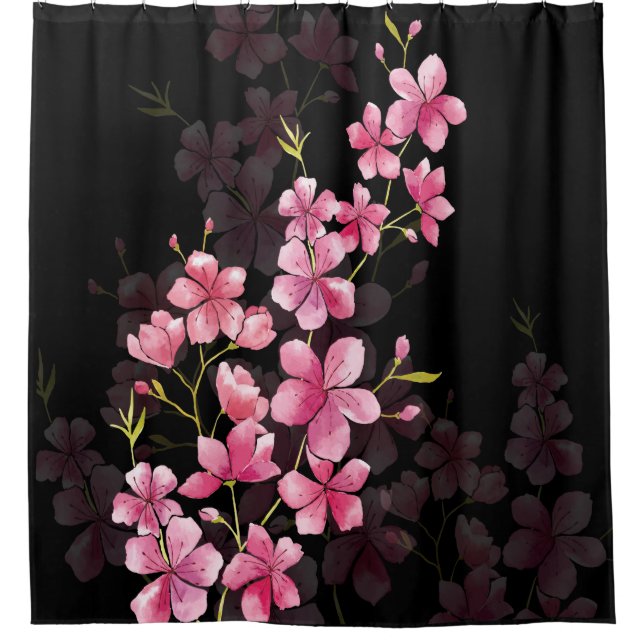 Kirry Blossom Reflections zu Schwarz Duschvorhang (Vorderseite)