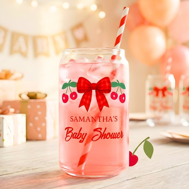 Kirsch-Baby-Party Rot Gingham-Schleife Gefallen Dosenglas (Von Creator hochgeladen)