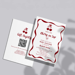 Kirsch-Baby-Shower 2-seitiges QR-Code-Registry Swe Einladung