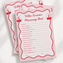 Kirsch-Baby-Shower-Spielkarte: Wer kennt Mama am b