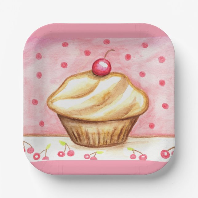 Kirsch Cupcake Papierplatten  Pappteller (Vorderseite)