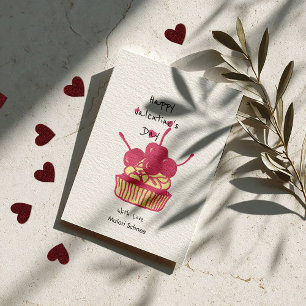 Kirsch-Cupcake-Valentinstag – Handgezeichnetes Des Feiertagskarte